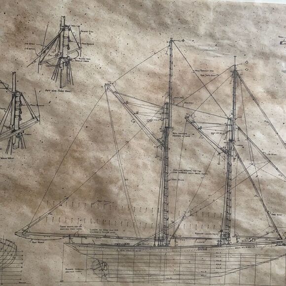 Vintage Antique Framed Blueprint Schooner Elsie Out of Gloucester, Mass. 1910 - Picture 11 of 16